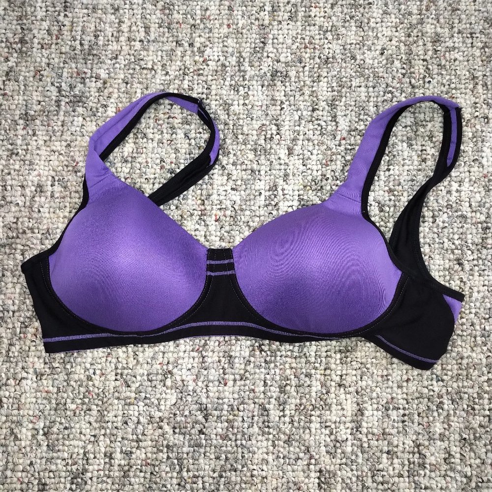 36C Purple black low impact sports bra hook closure